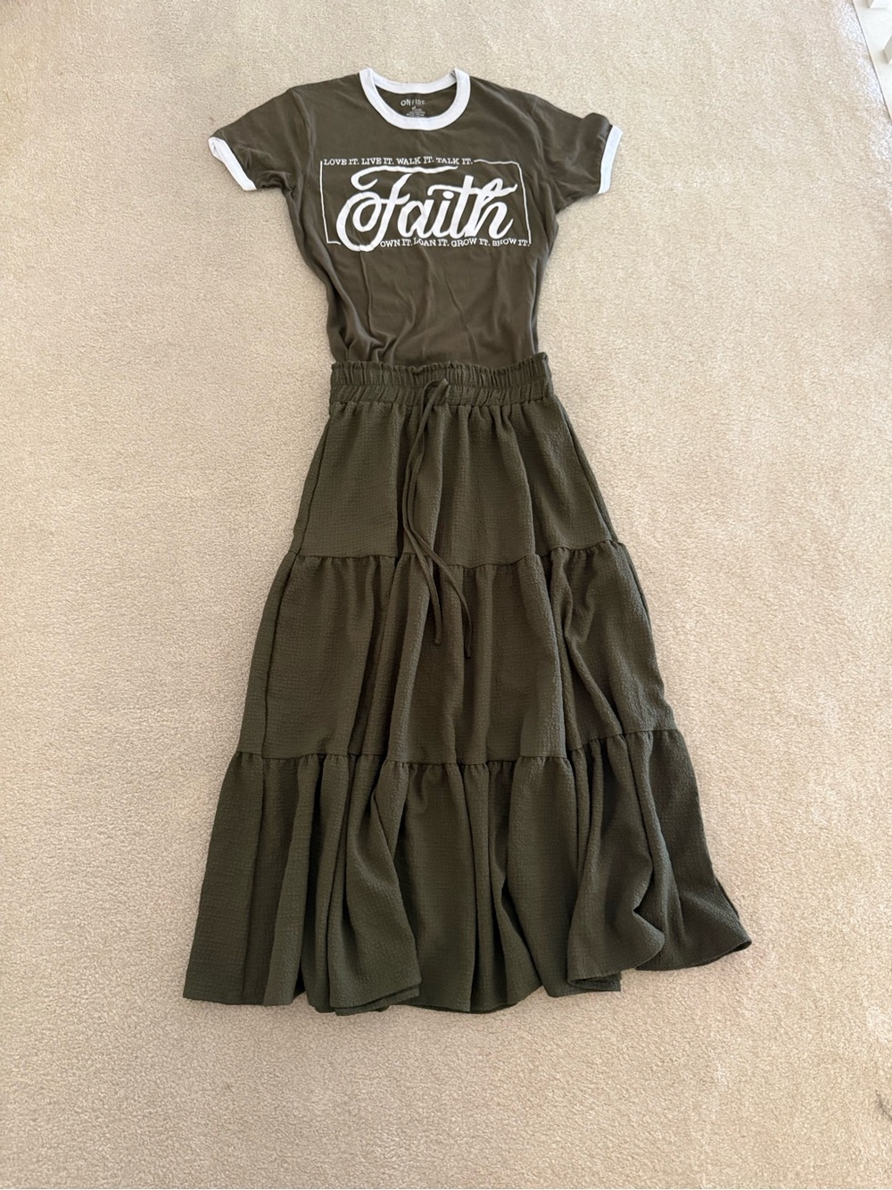 SHEIN Olive Green 'Faith' Ringer Tee and Maxi Dress